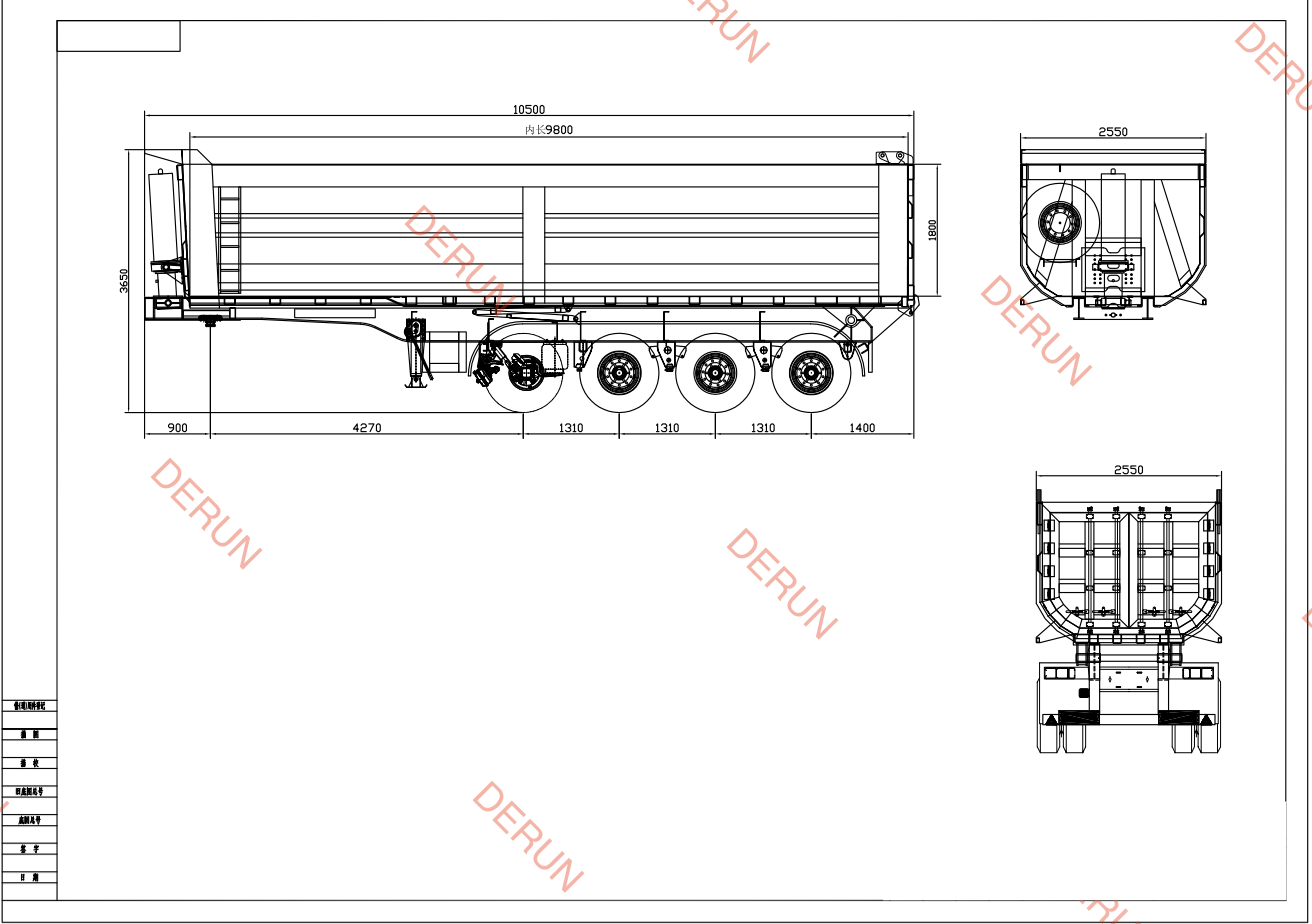 Disegno di 4 assi U Tipo Dump Semi di scarico posteriore