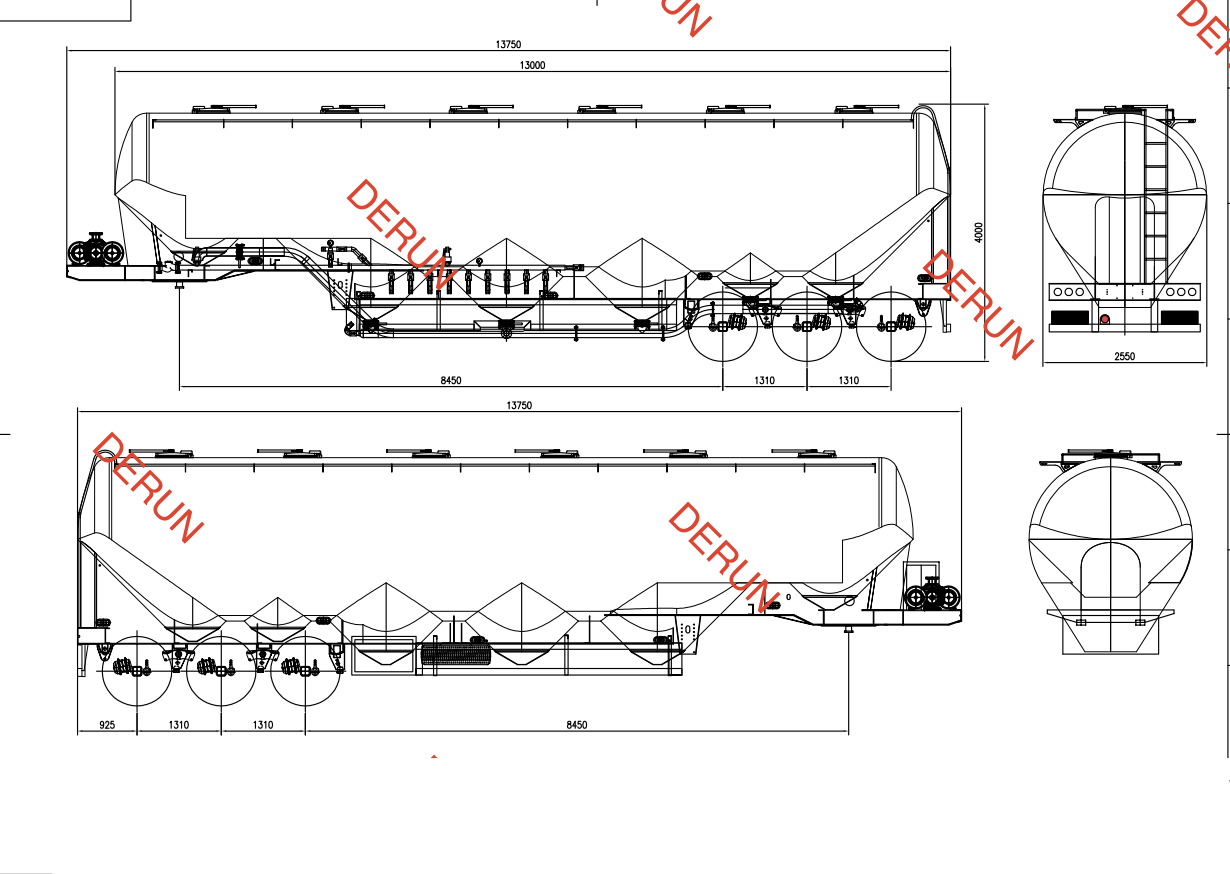 Disegno di 56 cbm semi di serbatoio di cemento